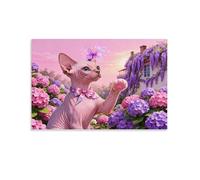 Sphynx Cat Canvas Wall Art Pink Purple Flowers Print On Canvas Modern Artwork for Living Room And Bedroom Home Decor Gift 20x30inch(50x75cm)