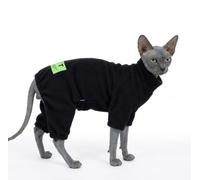 Sphynx Cat Clothes Fleece 4-Legged Onesie, Warm Winter Cat Sweater Pajamas for Hairless Cats, Soft Thermal Pet Jumpsuit Apparel Costumes for Sphynx, Cornish Rex, Devon Rex(Black,M(3-5 lbs))