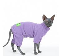 Sphynx Cat Clothes Fleece 4-Legged Onesie, Warm Winter Cat Sweater Pajamas for Hairless Cats, Soft Thermal Pet Jumpsuit Apparel Costumes for Sphynx, Cornish Rex, Devon Rex(Purple, L(5-8 lbs))