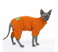 Sphynx Cat Clothes Fleece 4-Legged Onesie, Warm Winter Cat Sweater Pajamas for Hairless Cats, Soft Thermal Pet Jumpsuit Apparel Costumes for Sphynx, Cornish Rex, Devon Rex(Orange, XL(8-10 lbs))