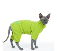 Sphynx Cat Clothes Fleece 4-Legged Onesie, Warm Winter Cat Sweater Pajamas for Hairless Cats, Soft Thermal Pet Jumpsuit Apparel Costumes for Sphynx, Cornish Rex, Devon Rex(Green, L(5-8 lbs))
