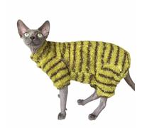 Sphynx Cat Clothes Four Leg Fleece Pajamas Super Soft Elastic Pet Clothes for Hairless Cat Surgery Recovery Suit Cat for Sphynx Devon Cornish (Green Black Stripe, Medium)