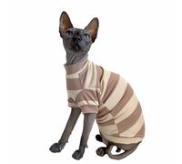 Sphynx Cat Clothes Shirts for Hairless Cat, Wide Stripe Cats Apparel, Kitten Summer Cotton T-Shirts with Sleeves for Cornish Rex, Devon Rex, Peterbald (Coffee, Small)