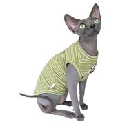 Sphynx Cat Clothes Vest for Hairless Cat, Rib Knit Stripe Cats T-Shirt Apparel, Kitten Summer Cotton Shirts Sleeveless for Cornish Rex, Devon Rex, Peterbald (Green, M (5.5-7.2 lbs))