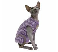 Sphynx Cat Clothes Vest for Hairless Cat, Rib Knit Stripe Cats T-Shirt Apparel, Kitten Summer Cotton Shirts Sleeveless for Cornish Rex, Devon Rex, Peterbald (Purple, S (3.5-5 lbs))