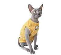 Sphynx Cat Clothes Vest for Hairless Cat, Rib Knit Stripe Cats T-Shirt Apparel, Kitten Summer Cotton Shirts Sleeveless for Cornish Rex, Devon Rex, Peterbald (Ginger, M (5.5-7.2 lbs))