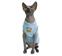 Sphynx Cat Clothes Vest for Hairless Cat, Rib Knit Stripe Cats T-Shirt Apparel, Kitten Summer Cotton Shirts Sleeveless for Cornish Rex, Devon Rex, Peterbald (Sky, L (7.5-9.4 lbs))