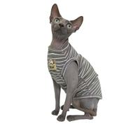 Sphynx Cat Clothes Vest for Hairless Cat, Rib Knit Stripe Cats T-Shirt Apparel, Kitten Summer Cotton Shirts Sleeveless for Cornish Rex, Devon Rex, Peterbald (Grey, L (7.5-9.4 lbs))