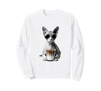 Sphynx Cat Drinking Coffee Sunglasses Retro Hairless Cats Sweatshirt