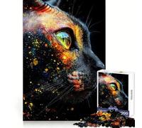 Sphynx Cat Eye with Colorful Splashes 1000 Teenager Pieces Jigsaw Puzzle Brain Challenge Toy Home Activity Clear Cut Heartfelt Gift 50x75cm