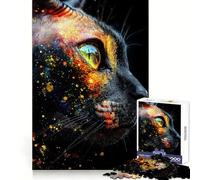 Sphynx Cat Eye with Colorful Splashes Jigsaw Puzzles for Adults 1000 Piece Enhance Recall Leisure Time Exact Edge Festival Gift 38x52cm