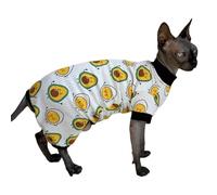 Sphynx Cat Four Leg Cotton Pajamas Elastic Pet Clothes for Hairless Cats Surgery Recovery Suit Cat Undershirt Clothes for Sphynx, Devon, Cornish (Egg & Avocado, S)