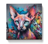 Sphynx Cat Graffiti Art Canvas Print | Gallery Wrapped 30mm Frame Wall Art | 20x20 inches | Ready to Hang | Eclectic Animals Picture | Living Room Bedroom Lounge Office