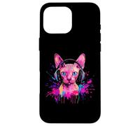 Sphynx Cat Lover Pop Art Wearing Headphones Funny Sphynx Cat Case for iPhone 16 Pro Max