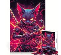 Sphynx Cat Ninja with Katana Japanese Samurai Animal 1000 Pieces Jigsaw Puzzles for Teenagers Mind Skill Toy Leisure Fun Design Assembly Elegant Gift 50x75cm
