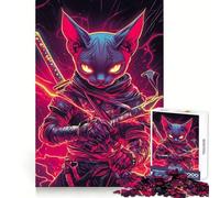 Sphynx Cat Ninja with Katana Japanese Samurai Animal 1000 Pieces Jigsaws Adults Puzzles Logic Boost Toy Bonding Time Premium Edge Premium Gift 38x52cm
