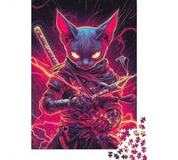 Sphynx Cat Ninja with Katana Japanese Samurai Animal Jigsaw Puzzle 1000 Pieces for Friends, 52x38cm/1000pcs