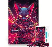 Sphynx Cat Ninja with Katana Japanese Samurai Animal Teenagers 1000 Piece Jigsaw Puzzle Brain Challenge Toy Shared Fun Clear Cut Warm Surprise 38x26cm