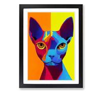 Sphynx Cat Painting Crayon Art Framed Print | A2 Black Framed Wall Art | Ready to Hang | Modern Animal Picture | Living Room Bedroom Lounge Office