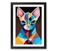 Sphynx Cat Painting Patchwork Framed Print | A2 Black Framed Wall Art | Ready to Hang | Modern Animal Picture | Living Room Bedroom Lounge Office