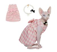 Sphynx Cat Pink Sleeveless Bow Dress with Pearl Necklace Set, Cute & Stylish Pet Apparel for Daily Wear, Cute Dress for Cats and Puppy (Small (2.5-3.5 lbs))