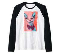 Sphynx Cat Pop Art Bow Tie Illustration Raglan Baseball Tee