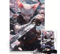 Sphynx Cat Samurai Japanes Jigsaw Puzzles 1000 Pieces for Teenagers Mental Toy Anxiety Relief Premium Cut Elegant Gift 38x52cm