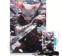Sphynx Cat Samurai Japanes Jigsaw Puzzles for Teenagers 1000 Piece Mind Skill Toy Simple Fun Design Assembly Memorable Gift 50x75cm
