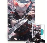 Sphynx Cat Samurai Japanes Jigsaw Puzzles for Teenagers 1000 Piece Strong Logic Toy Stress Release Clear Edge Classic Gift 38x26cm