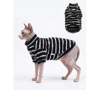 Sphynx Cat Sweater, Warm Plush Hairless Cat Clothes, Soft Stretchy Pullover Pet Pajamas, Cozy Indoor Winter Home Wear Outfit for Devon Rex, Cornish Rex, Small Dogs (Black, Large (5-7lbs))