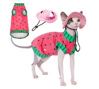 Sphynx Cat Watermelon Shirt &Sun Hat for Summer, Cooling Breathable UPF 50+ Shirt for Cats & Small Dogs Apparel, Shirt and Hat Set for Cats (L (5.5-8lbs))