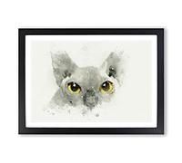 Sphynx Cat with Amber Eyes in Abstract Framed Print | A2 Black Framed Wall Art | Ready to Hang | Abstract Animal Picture | Living Room Bedroom Lounge Office