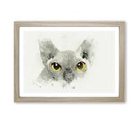 Sphynx Cat with Amber Eyes in Abstract Framed Print | A2 Oak Framed Wall Art | Ready to Hang | Abstract Animal Picture | Living Room Bedroom Lounge Office