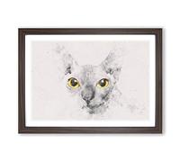 Sphynx Cat with Amber Eyes Watercolour Framed Print | A2 Walnut Framed Wall Art | Ready to Hang | Modern Animal Picture | Living Room Bedroom Lounge Office