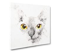 Sphynx Cat with Amber Eyes Watercolour Modern Canvas Wall Art Print Ready to Hang, Framed Picture for Living Room Bedroom Home Office Décor, 14x14 Inch (35x35 cm)