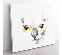 Sphynx Cat with Amber Eyes Watercolour Modern Canvas Wall Art Print Ready to Hang, Framed Picture for Living Room Bedroom Home Office Décor, 35x35 cm (14x14 Inch)