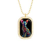 Sphynx Cat with Glowing Eyes Personalized Necklace Print Pattern Pendant With Chain Gifts For Women Men Golden-style-19