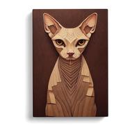 Sphynx Cat Wood Carving Canvas Print for Living Room Bedroom Home Office Décor, Wall Art Picture Ready to Hang, 30x20 Inch (76x50 cm)