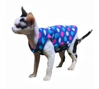 Sphynx Cats Clothes Double-Layer Fleece Vest,Cute Polka Dot Print Winter Thick Sleeveless Waistcoat Apparel for Hairless Cats, Cornish Rex, Devon Rex, Peterbald (Navy blue, S)