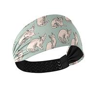 Sphynx Cats Hairless Naked Cats Seamless On Green Women's Headbands Yoga Workout Exercise Stretchy Headband Breathable Head Wraps Sweat Wicking Hair Bands Head Scarf for Sports