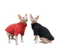 Sphynx Cats Sweater 2 Pack Cotton Turtleneck Hairless Cat Shirt Soft and Warm Kitten Clothes with Sleeves Pullover (RE+BL, X-Large)