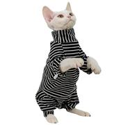 Sphynx Hairless cat clothes Pajamas Jumpsuits Winter Warm Self-heating Onesie for Cornish Rex, Devon Rex, Peterbald (Black White, L)