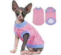 Sphynx Hairless Cat Clothes with Dinosaur Print, Pullover Kitten T-Shirts Vest, Sleeveless Bodysuit Cat Pajamas Jumpsuit, Breathable Daily Wear Clothes for Cats