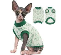 Sphynx Hairless Cat Clothes with Dinosaur Print, Pullover Kitten T-Shirts Vest, Sleeveless Bodysuit Cat Pajamas Jumpsuit, Breathable Daily Wear Clothes for Cats