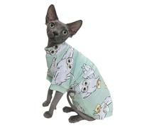 Sphynx Hairless Cat Cute Summer Cotton T-Shirts Pet Clothes,Round Collar Kitten Shirts Cats Apparel (Owl, S (3.3-4.4 lbs))