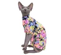 Sphynx Hairless Cat Cute Summer Cotton T-Shirts Pet Clothes,Round Collar Kitten Shirts Cats Apparel (Oil-Painting, M (5.5-6.6 lbs))