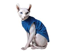 Sphynx Hairless Cats Clothes T-Shirt,Cats & Small Dogs Summer Wear Soft Breathable Stripe Cotton Vest Shirts for Cornish Rex, Devon Rex, Peterbald Blue L