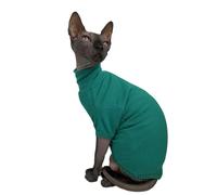 Sphynx Hairless Cats Shirt Cotton Cat Turtleneck Sweater Pullover Kitten T-Shirts with Sleeves Cat Outfit Pajamas Jumpsuit for Sphynx Cornish Rex, Devon Rex, Peterbald (XX-Large, Peacock Green)