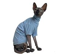 Sphynx Hairless Cats Shirt Cotton Cat Turtleneck Sweater Pullover Kitten T-Shirts with Sleeves Cat Pajamas Jumpsuit for Sphynx Cornish Rex, Devon Rex, Peterbald (Sky Blue, XX-Large (Pack of 1))