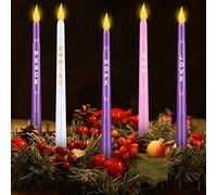 Spiareal 10 Pieces Flameless Advent Candle LED Wreath Taper with Words Love Christ Peace Joy Hope Purple Pink White Candlestick for Christmas Rituals Church Xmas Holiday Home Decor